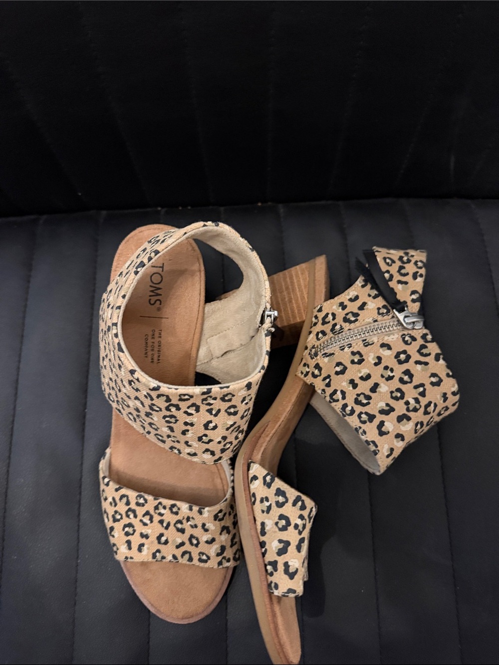 TOMS Leopard-Print Tan Block Heel Sandals